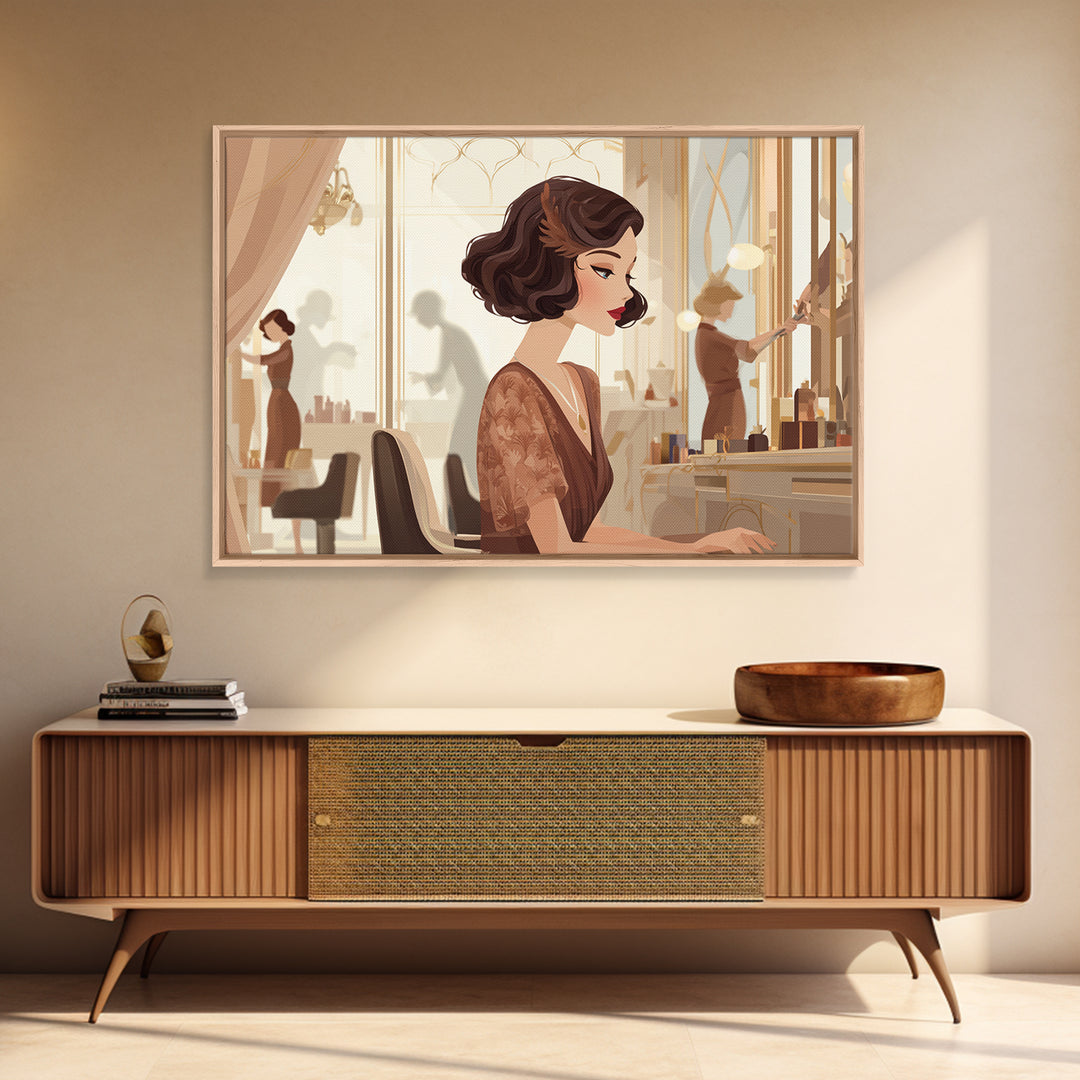 Woman with Dramatic Bob Haircut in Art Framed Canvas Print, Hair Salon Art, Modern Art, Living Room Decor, Fine Art, Style, HSA-3x2-8