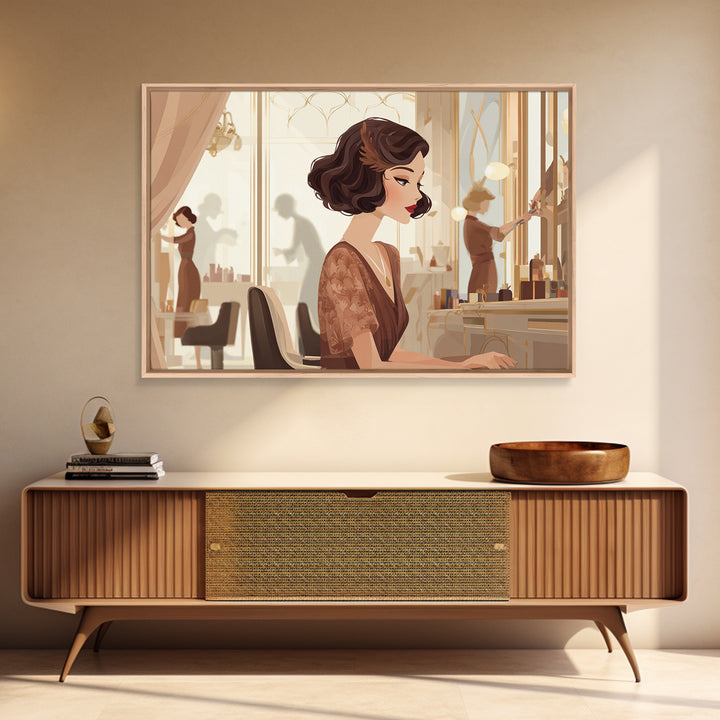 Woman with Dramatic Bob Haircut in Art Framed Canvas Print, Hair Salon Art, Modern Art, Living Room Decor, Fine Art, Style, HSA-3x2-8