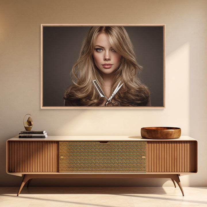 Glamour Face Portrait Canvas Print, Hair Salon Art, Statement Artwork, Living Room Decor, Fine Art, Style, Digital Prints, HSA-3x2-84
