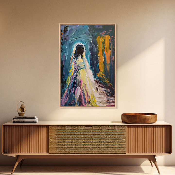 Halloween Haunted Veiled Ghost, Framed Canvas Print, Wall Art, Living Room Decor, Spooky, Ghost Art, Original Painting, Home Decor