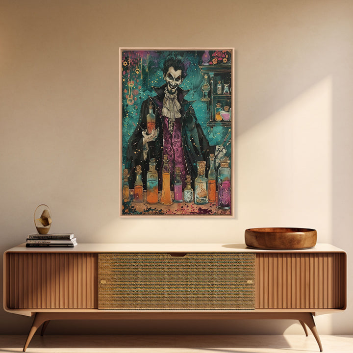 Halloween Frightening Werewolf with Burger Framed Canvas Print, Wall Art, Living Room Decor, Kitchen Art, Unique Halloween Gift Spooky Decor