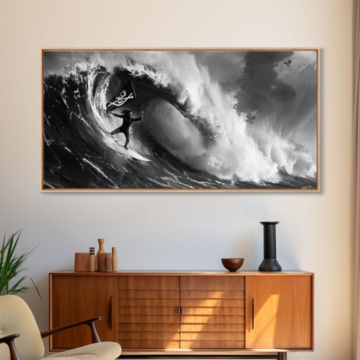 Skull and Crossbones Pirate Surfer - Pirate Surf - Mancave Decor - Office Decor - Pirate Surfer