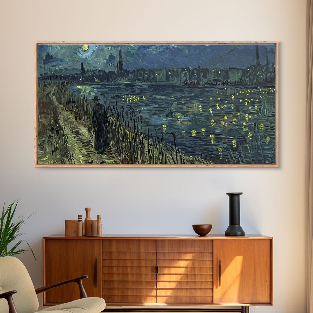 London at Midnight, Framed Canvas Print, Starry Night Inspired Victorian London, Dark Academia Halloween Wall Art