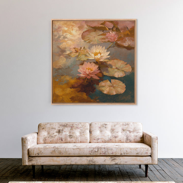 Water Lilies Floating on a Sunlit Pond Framed Canvas Print, Impressionist Art, Modern Decor, Living Room Decor, Impression, IMP-1x1-1