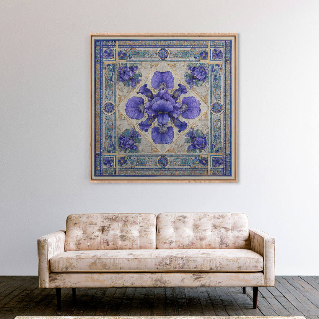 Iris Garden with Blue Violet Strokes Canvas Print, Impressionist Art, Living Room Decor, Watercolor Art, Impression, IMP-1x1-20