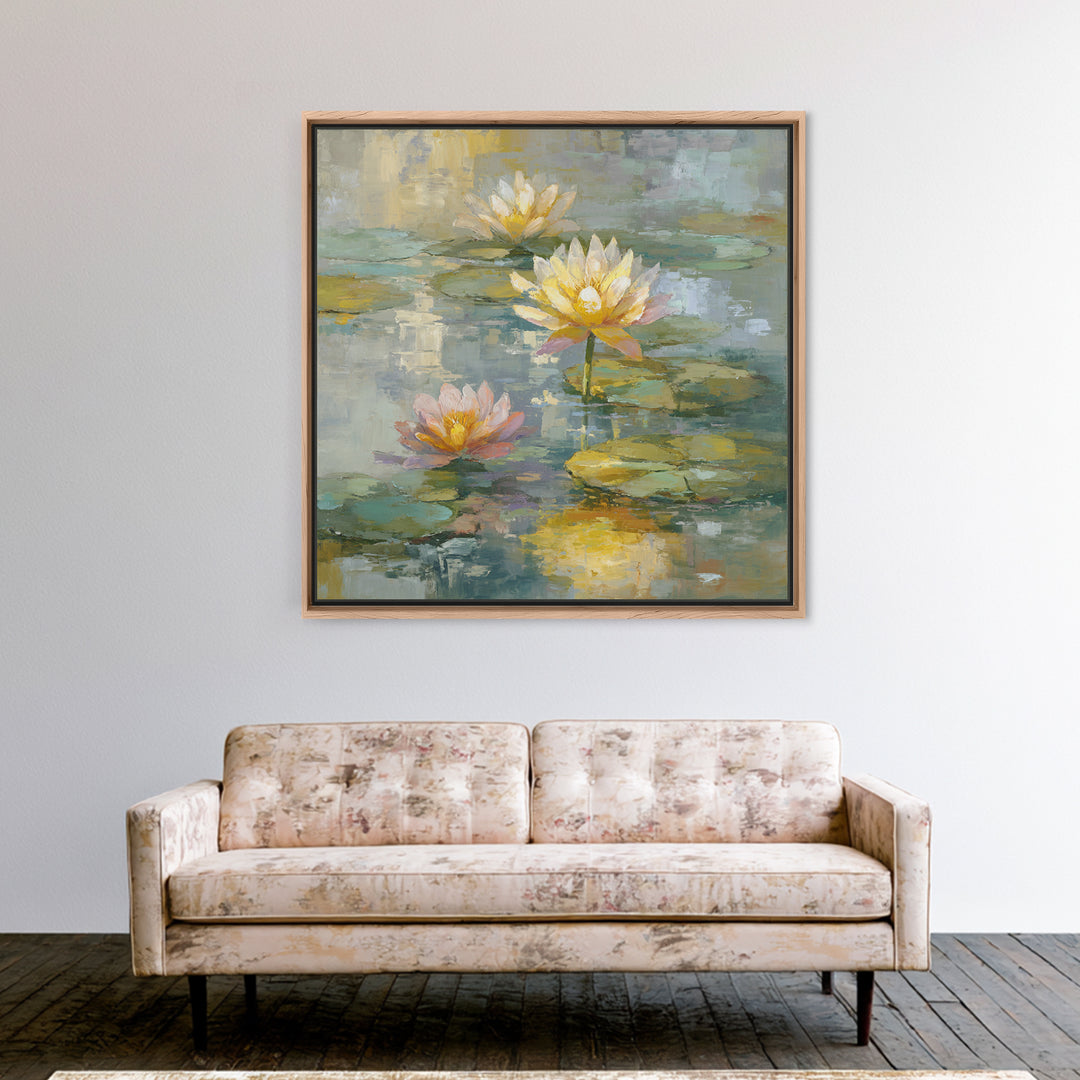 Water Lilies Floating on a Sunlit Pond Canvas Print, Impressionist Art, Room Decor, Living Room Decor, Fine Art, Impression, IMP-1x1-25