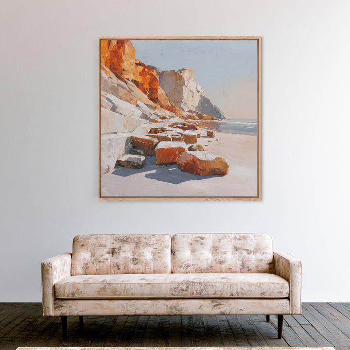 Soft Seaside Cliffs Framed Canvas Print, Impressionist Art, Textured Painting, Living Room Decor, Fine Art, Impression, IMP-1x1-29