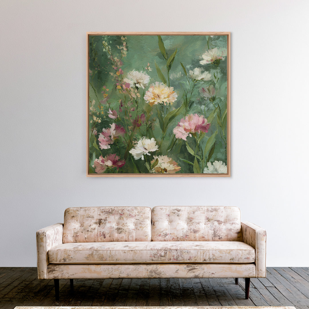 Wildflower Field in Loose Pastel Strokes Framed Canvas Print, Impressionist Art, Gallery Decor, Living Room Decor, Impression, IMP-1x1-32