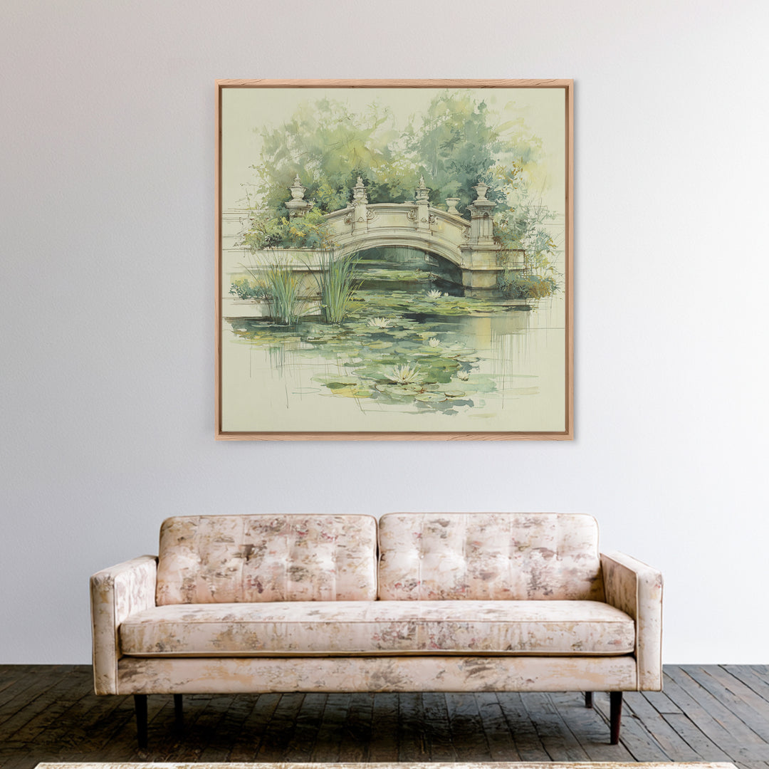 Water Garden Bridge Framed Canvas Print, Impressionist Art, Landscape Art, Living Room Decor, Fine Art, Impression, IMP-1x1-42
