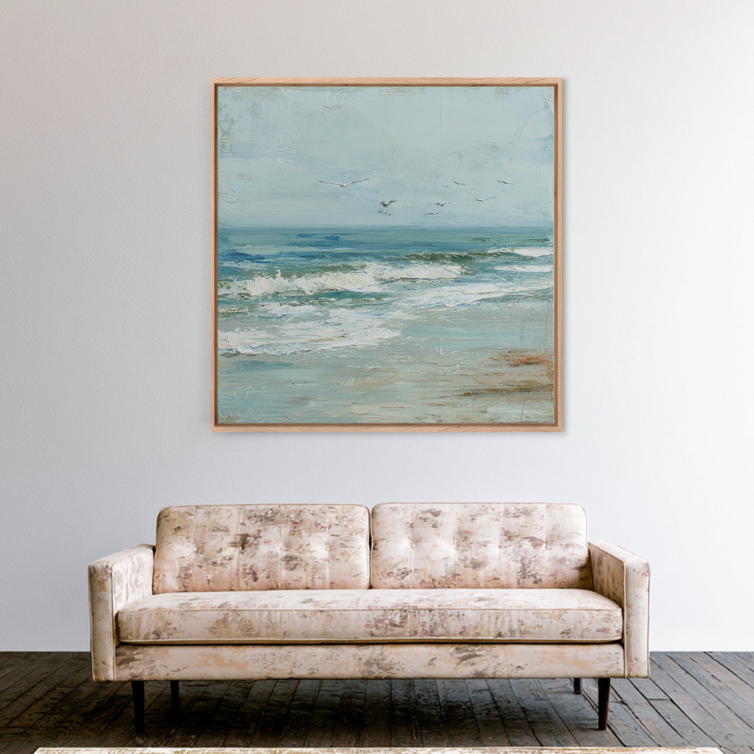 Coastal Beach Figures Framed Canvas Print, Impressionist Art, Floral Wall Art, Living Room Decor, Fine Art, Impression, IMP-1x1-43