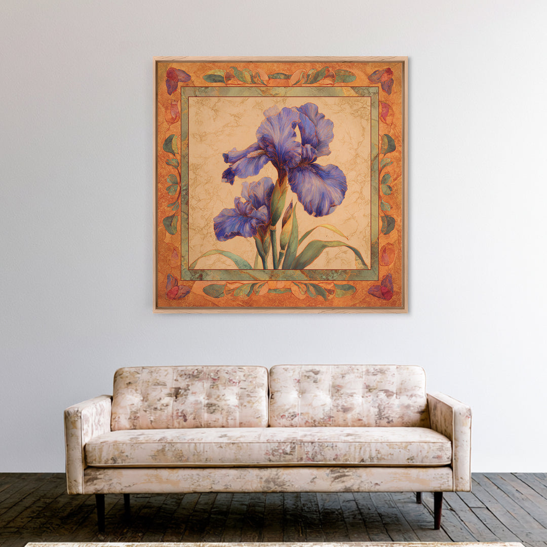 Iris Garden with Blue Violet Strokes Framed Canvas Print, Impressionist Art, Textured Wall Art, Living Room Decor, Impression, IMP-1x1-44