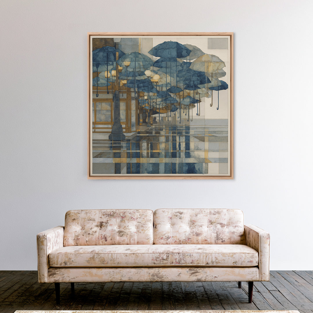 Rainy Boulevard with Umbrella Shapes Canvas Print, Impressionist Art, Luxury Decor, Living Room Decor, Abstract Art, Impression, IMP-1x1-45