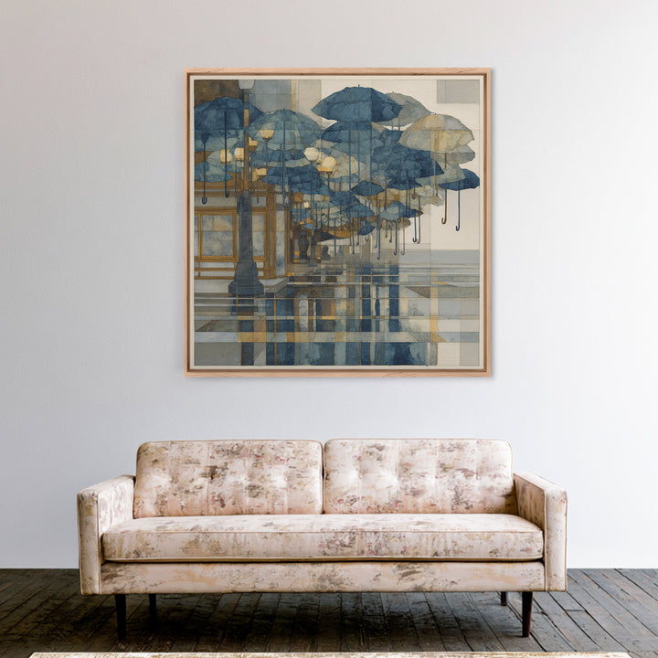 Rainy Boulevard with Umbrella Shapes Canvas Print, Impressionist Art, Luxury Decor, Living Room Decor, Abstract Art, Impression, IMP-1x1-45