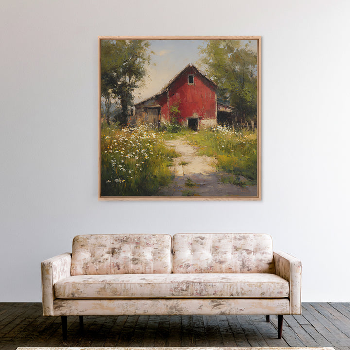 Country Lane with Flickering Sunlight Framed Canvas Print, Impressionist Art, Colorful Wall Art, Living Room Decor, Impression, IMP-1x1-46