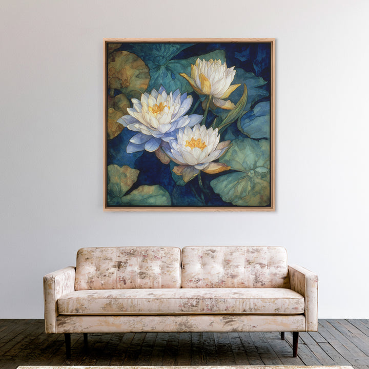 Water Lilies Floating on a Sunlit Pond Canvas Print, Impressionist Art, Room Decor, Living Room Decor, Fine Art, Impression, IMP-1x1-49