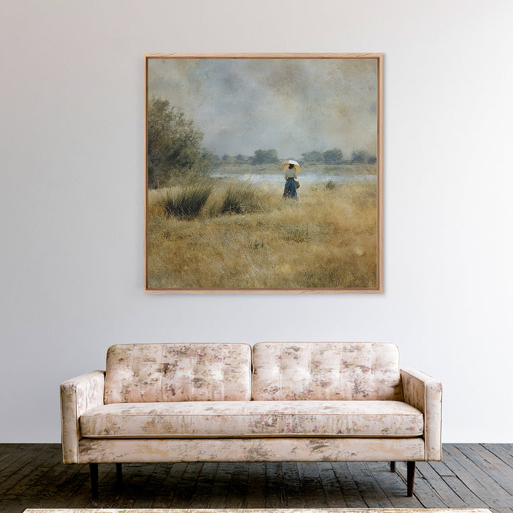 Woman with Parasol in Breezy Meadow Framed Canvas Print, Impressionist Art, Living Room Art, Living Room Decor, Oil Painting, IMP-1x1-51