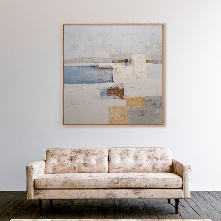 Soft Seaside Cliffs Framed Canvas Print, Impressionist Art, Textured Painting, Living Room Decor, Fine Art, Impression, IMP-1x1-53