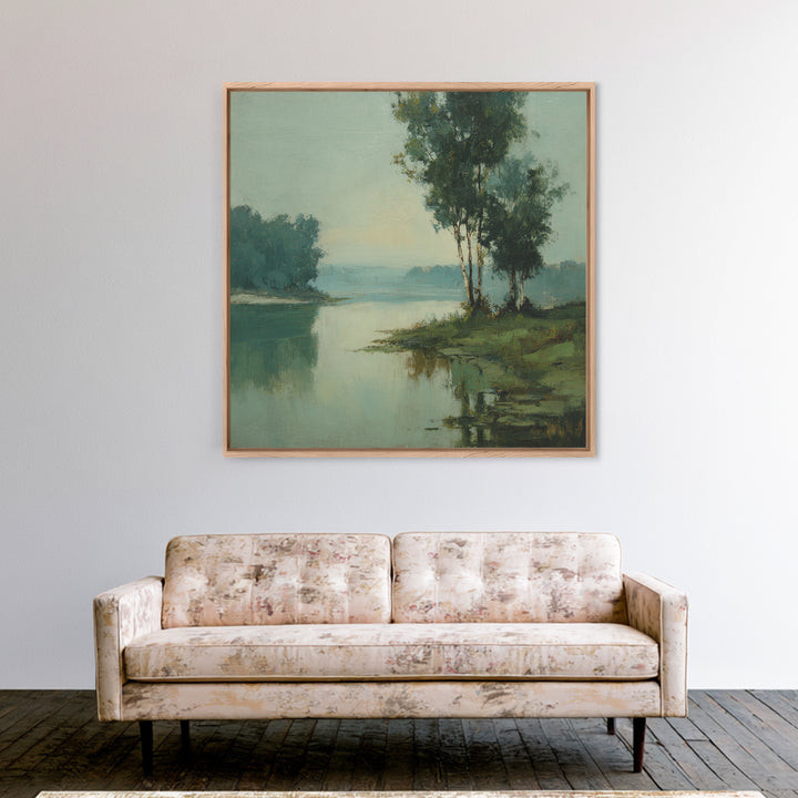 Misty Riverbank with Willow Trees Canvas Print, Impressionist Art, Gallery Decor, Living Room Decor, Fine Art, Impression, IMP-1x1-59