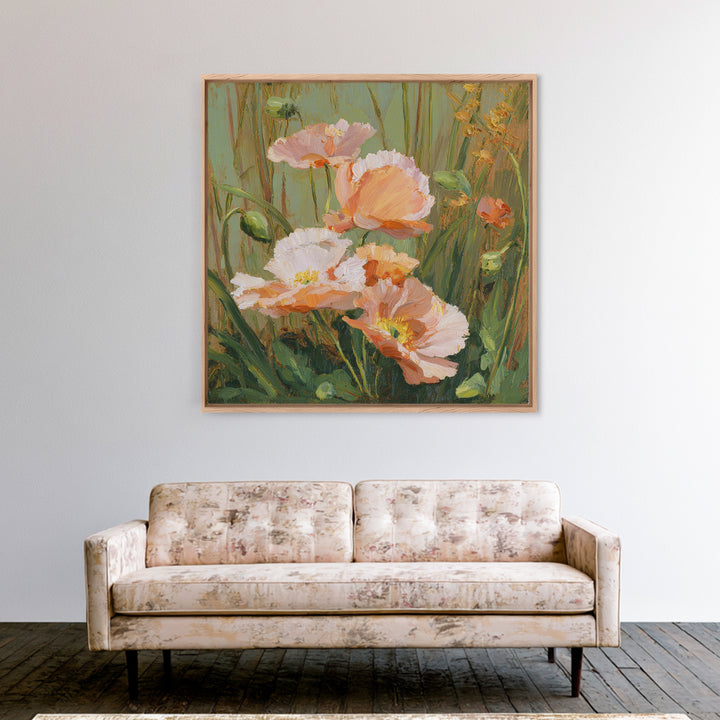 Poppies Blowing Through Green Grass Canvas Print, Impressionist Art, Abstract Painting, Living Room Decor, Fine Art, Impression, IMP-1x1-60