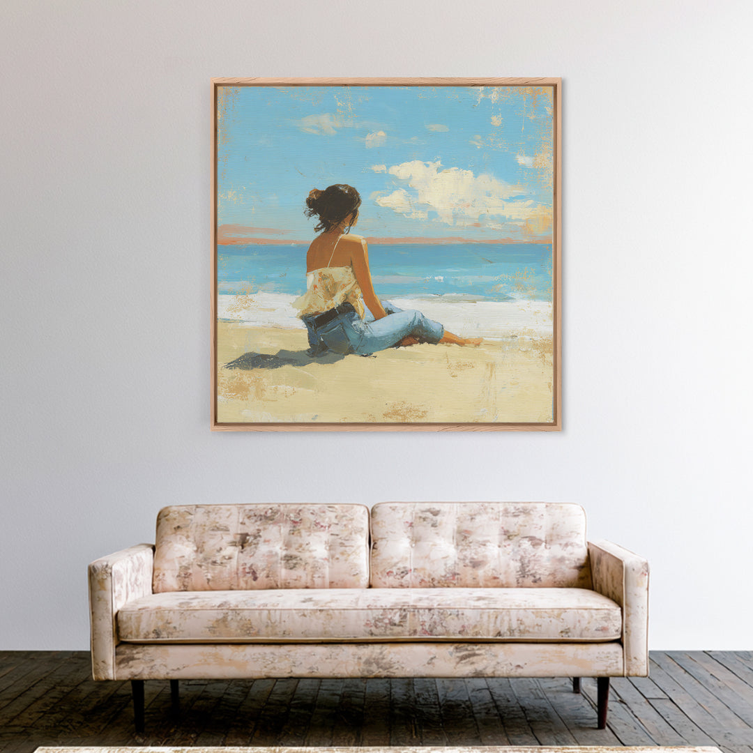 Coastal Beach Figures Framed Canvas Print, Impressionist Art, Modern Decor, Living Room Decor, Fine Art, Impression, Wall Decor, IMP-1x1-67