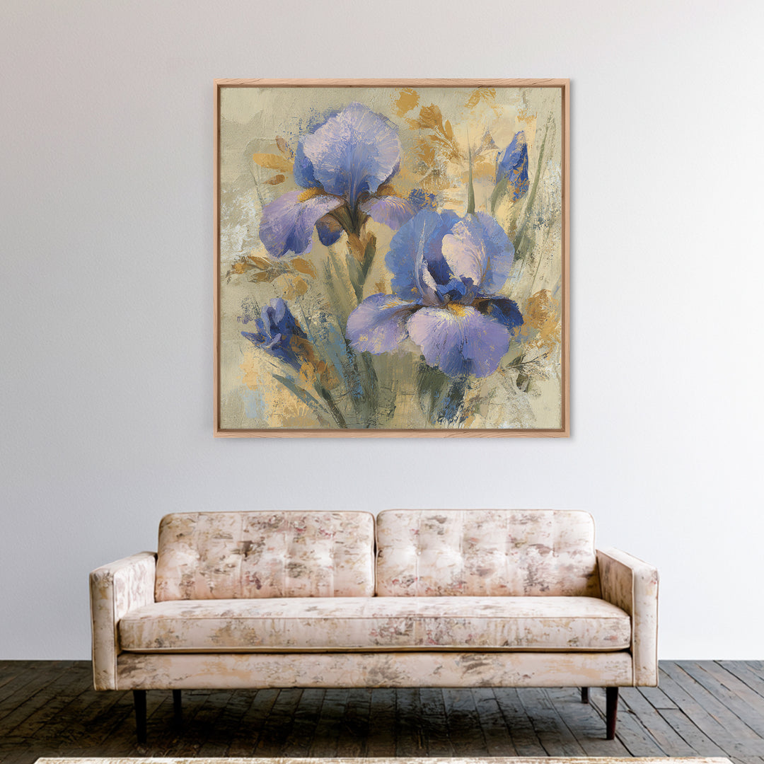 Iris Garden with Blue Violet Strokes Framed Canvas Print, Impressionist Art, Modern Art, Living Room Decor, Oil Painting, IMP-1x1-68