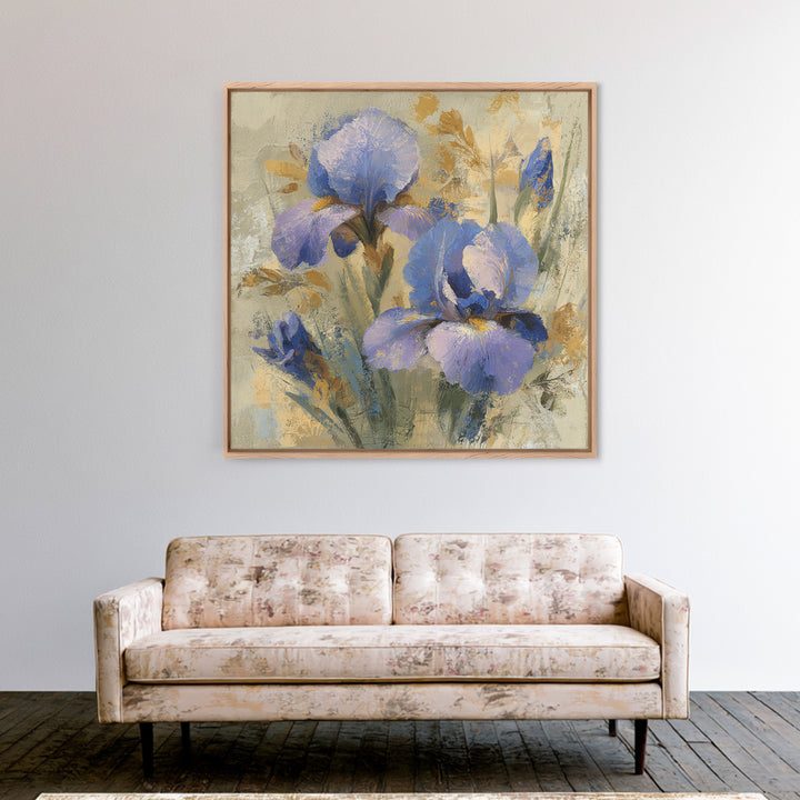Iris Garden with Blue Violet Strokes Framed Canvas Print, Impressionist Art, Modern Art, Living Room Decor, Oil Painting, IMP-1x1-68