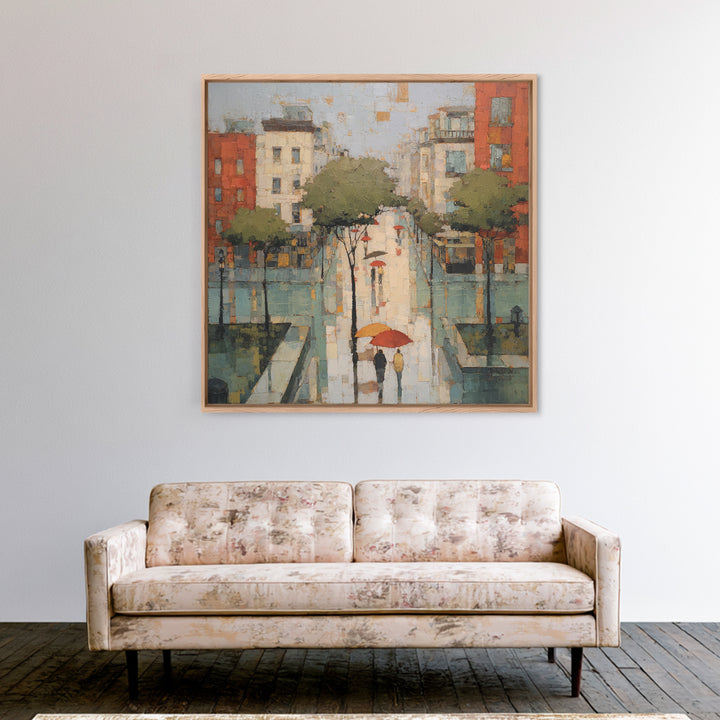 Rainy Boulevard with Umbrella Shapes Canvas Print, Impressionist Art, Luxury Decor, Living Room Decor, Abstract Art, Impression, IMP-1x1-69