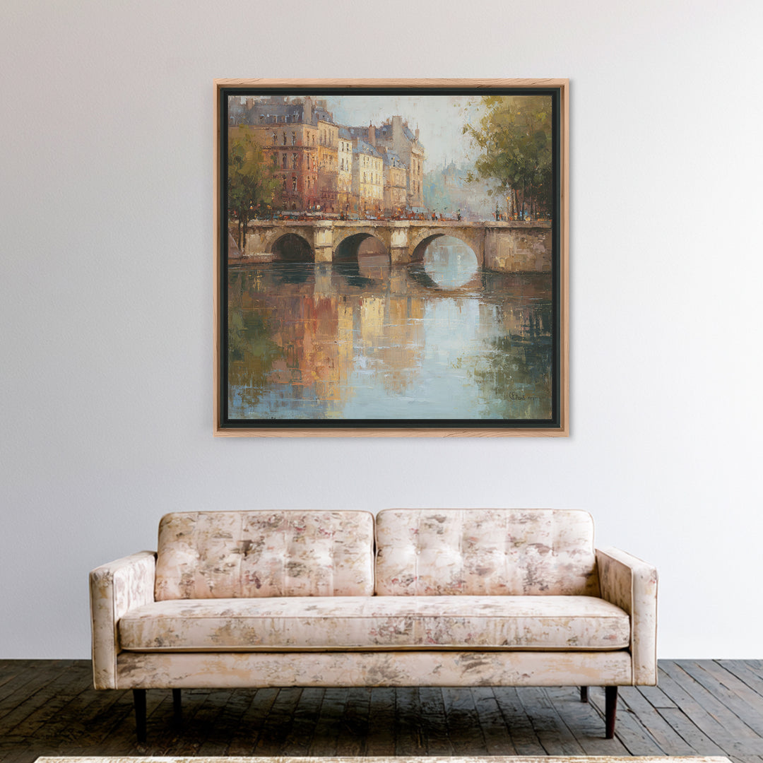Paris Bridge Reflected Framed Canvas Print, Impressionist Art, Farmhouse Decor, Living Room Decor, Fine Art, Impression, IMP-1x1-7
