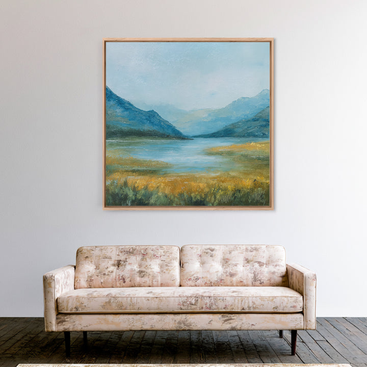Mountain Lake with Sparkling Reflections Framed Canvas Print, Impressionist Art, Landscape Art, Living Room Decor, Impression, IMP-1x1-72