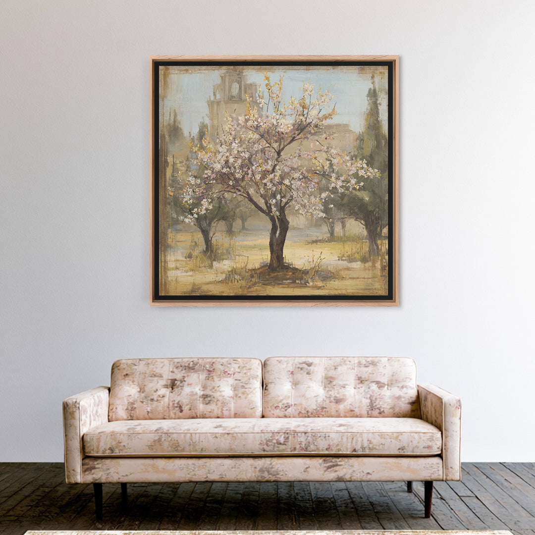 Spring Orchard with Blossoming Trees Framed Canvas Print, Impressionist Art, Statement Artwork, Living Room Decor, Impression, IMP-1x1-78