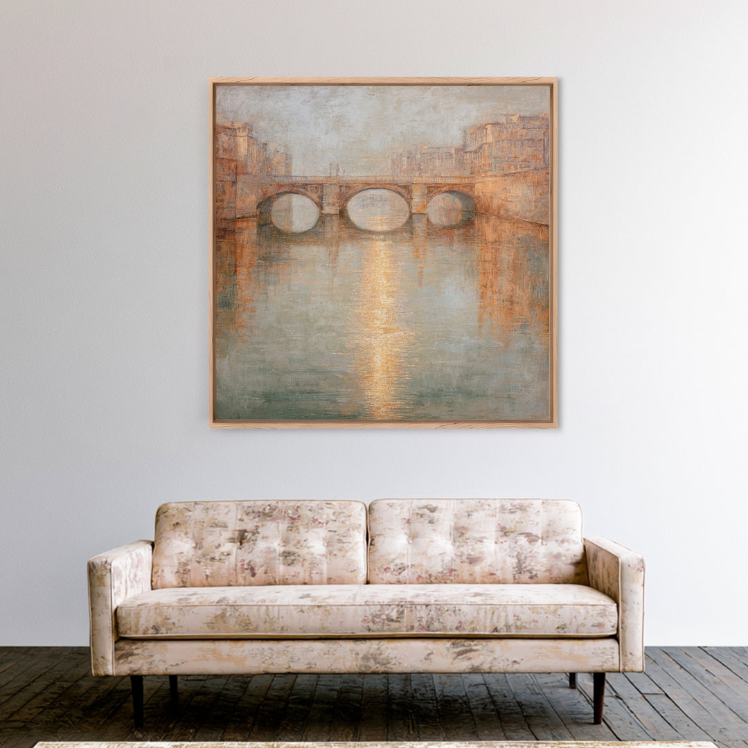 Paris Bridge Reflected Framed Canvas Print, Impressionist Art, Boho Decor, Living Room Decor, Oil Painting, Impression, IMP-1x1-79