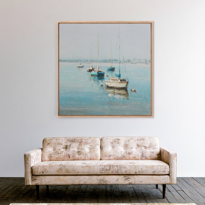 Sailboats on a Bright Sparkling Harbor Canvas Print, Impressionist Art, Painting, Living Room Decor, Fine Art, Impression, IMP-1x1-81