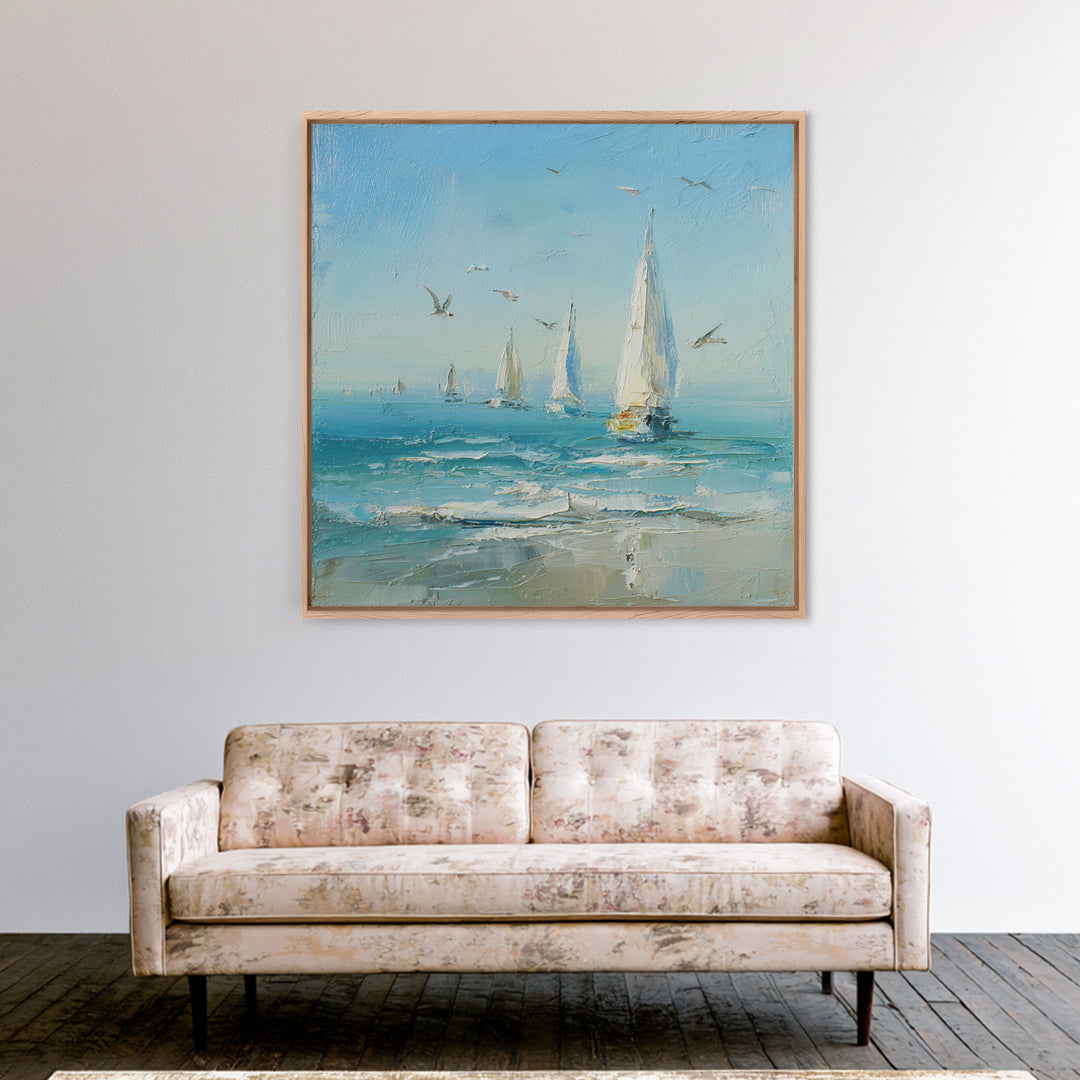 Sailboats on a Bright Sparkling Harbor Canvas Print, Impressionist Art, Statement Artwork, Living Room Decor, Impression, IMP-1x1-9