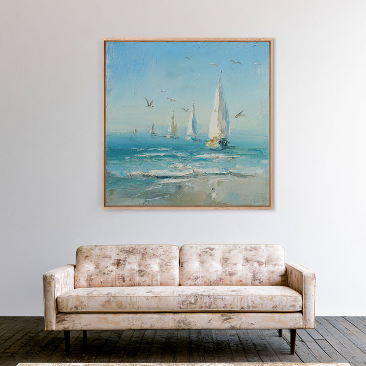 Sailboats on a Bright Sparkling Harbor Canvas Print, Impressionist Art, Statement Artwork, Living Room Decor, Impression, IMP-1x1-9