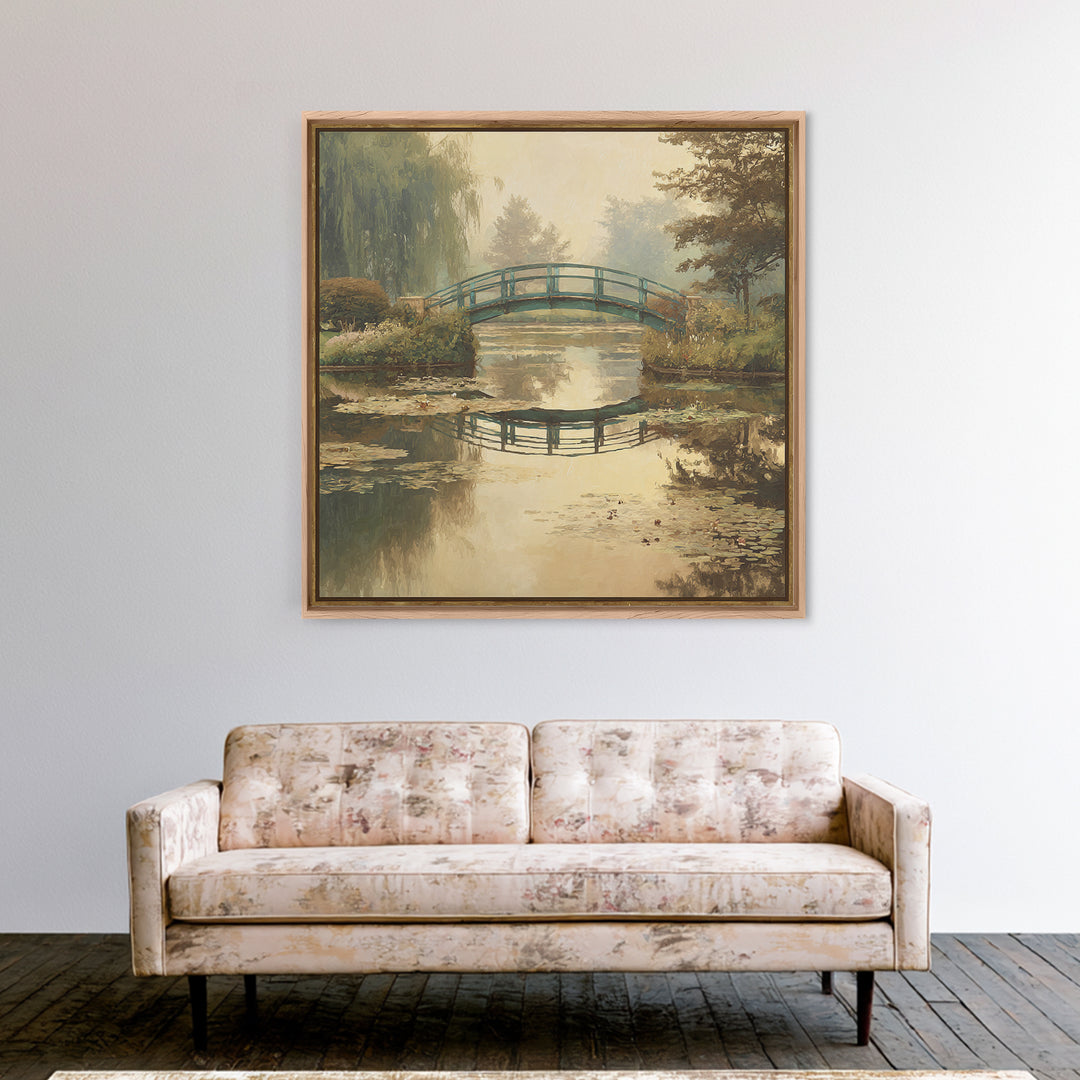 Water Garden Bridge Canvas Print, Impressionist Art, Neutral Decor, Living Room Decor, Oil Painting, Impression, Home Decor, IMP-1x1-90