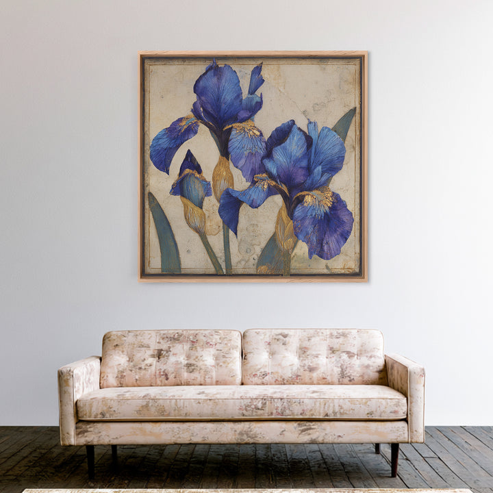 Iris Garden with Blue Violet Strokes Canvas Print, Impressionist Art, Flower Print, Living Room Decor, Watercolor Art, IMP-1x1-92