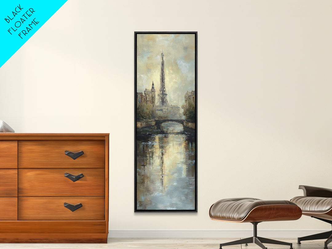 Paris Bridge Reflected Framed Canvas Print, Impressionist Art, Farmhouse Decor, Living Room Decor, Fine Art, Impression, IMP-1x3-19