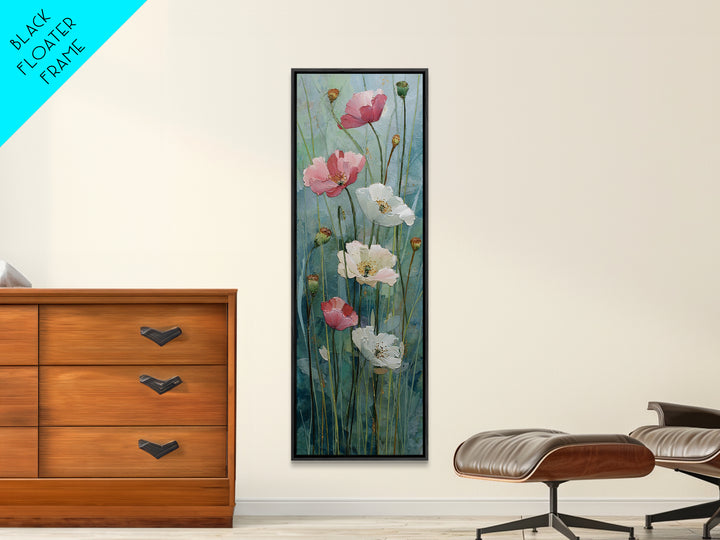 Poppies Blowing Through Green Grass Framed Canvas Print, Impressionist Art, Painting, Living Room Decor, Fine Art, Impression, IMP-1x3-24