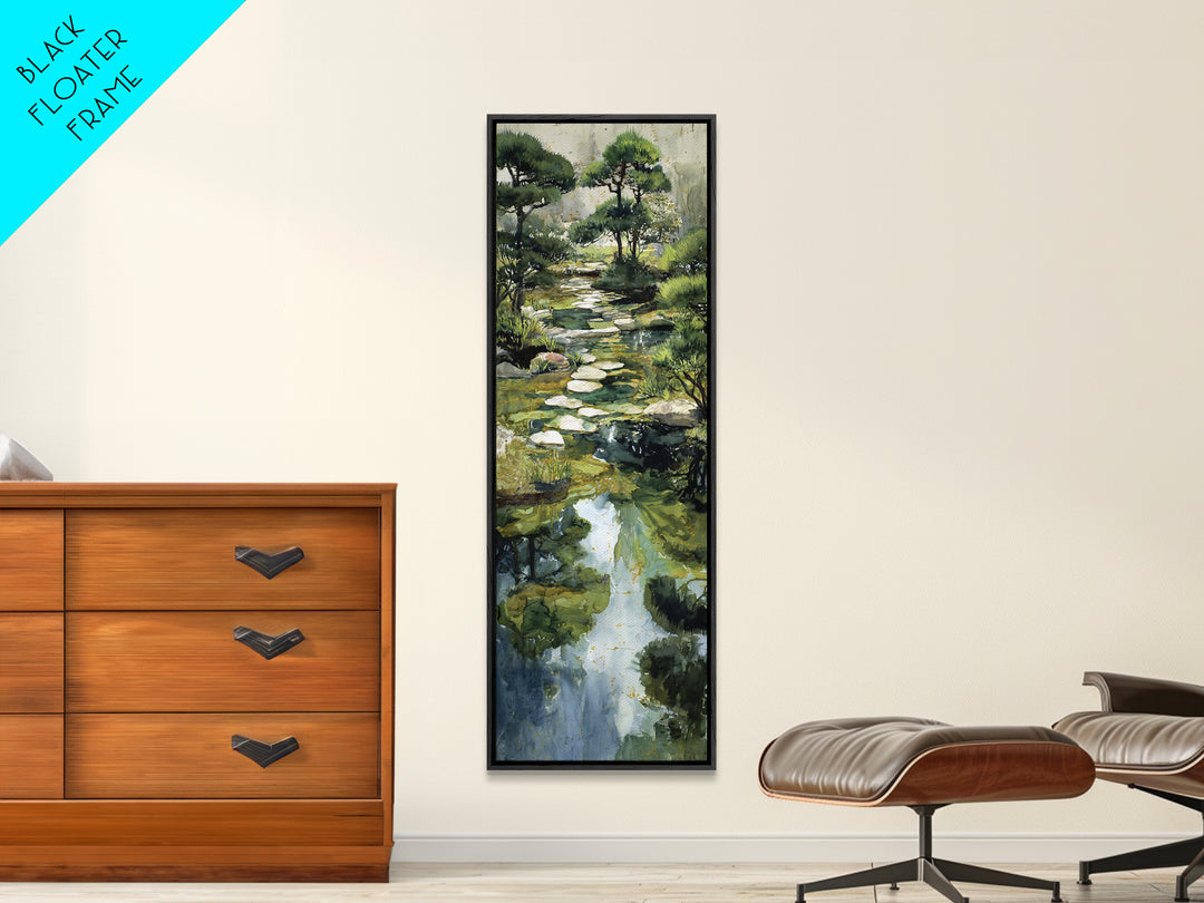 Water Garden Bridge Framed Canvas Print, Impressionist Art, Living Room Art, Living Room Decor, Watercolor Art, Impression, IMP-1x3-30