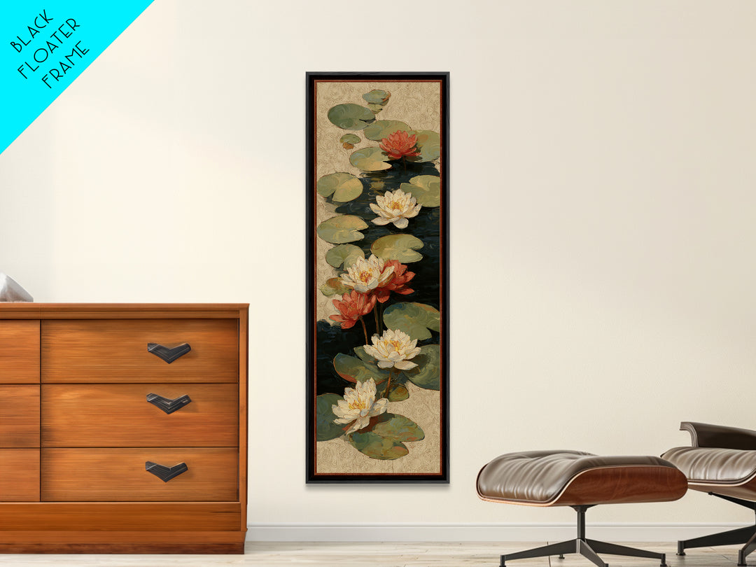 Water Lilies Floating on a Sunlit Pond Framed Canvas Print, Impressionist Art, Art Print, Living Room Decor, Impression, IMP-1x3-61