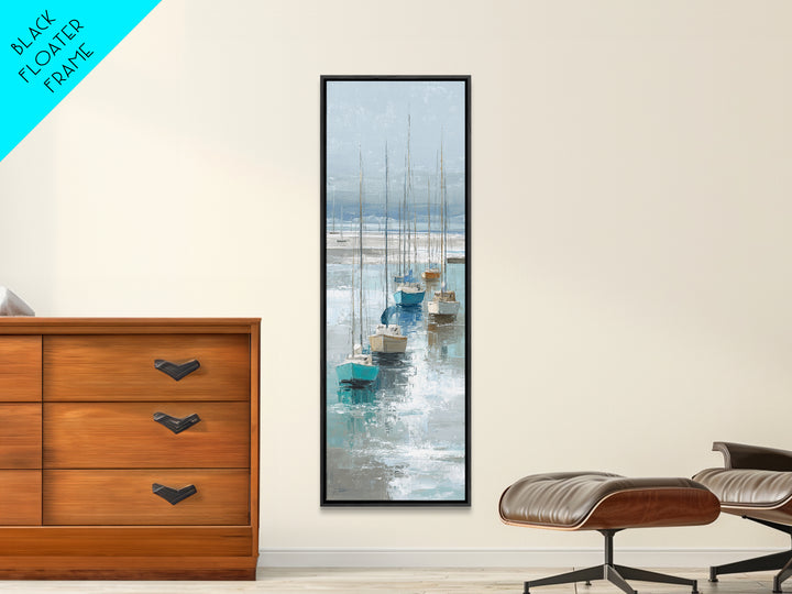 Sailboats on a Bright Sparkling Harbor Framed Canvas Print, Impressionist Art, Wall Art, Living Room Decor, Oil Painting, IMP-1x3-69