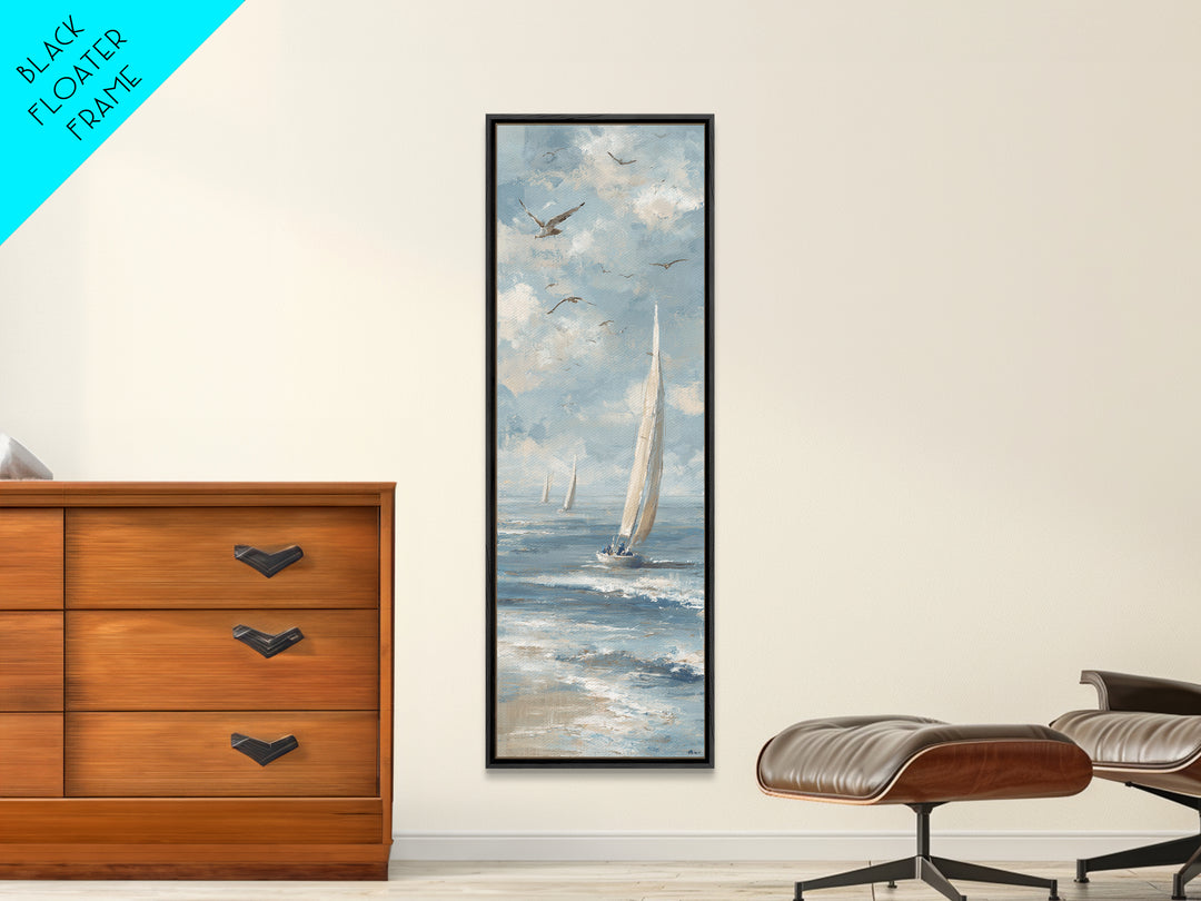 Coastal Beach Figures Framed Canvas Print, Impressionist Art, Colorful Wall Art, Living Room Decor, Fine Art, Impression, IMP-1x3-79