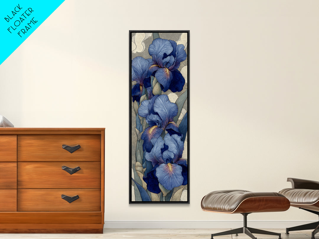 Iris Garden with Blue Violet Strokes Framed Canvas Print, Impressionist Art, Modern Art, Living Room Decor, Oil Painting, IMP-1x3-80