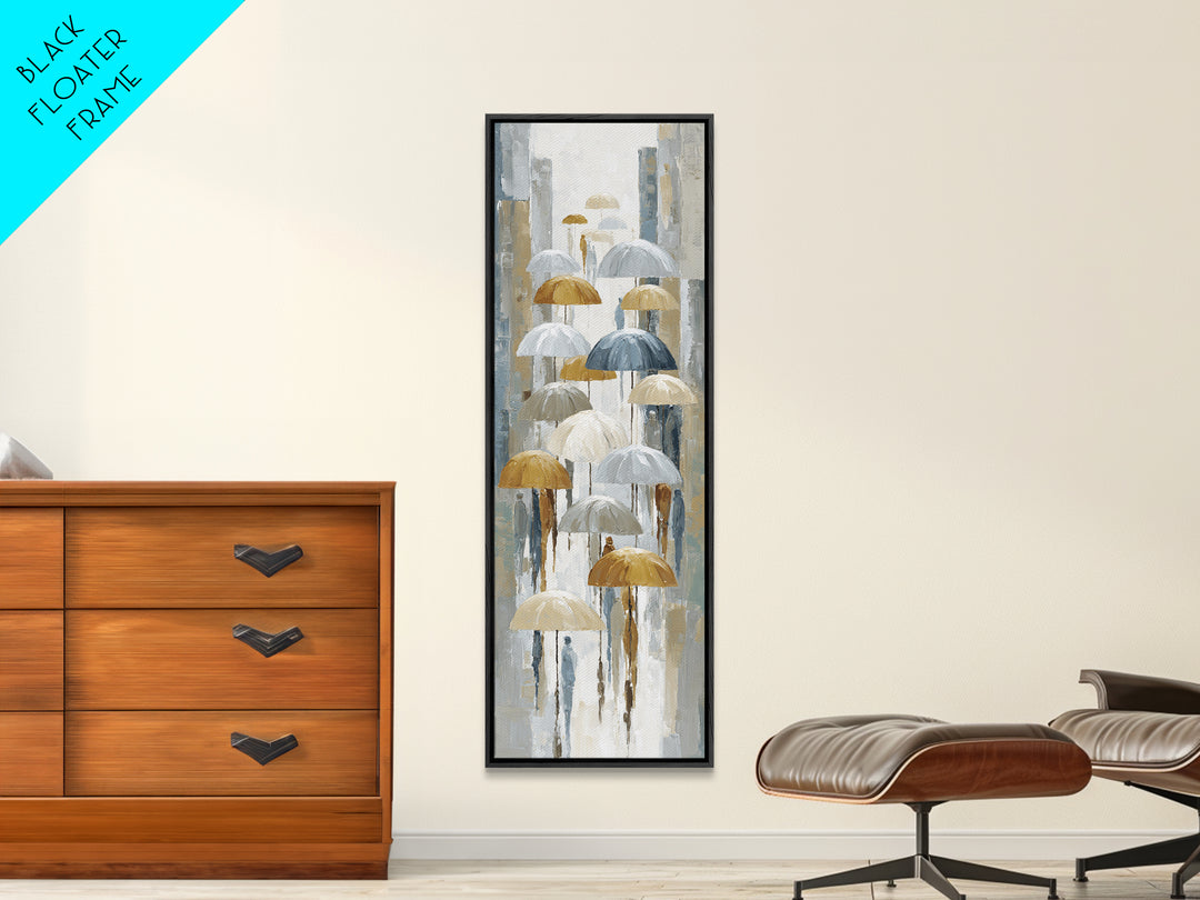 Rainy Boulevard with Umbrella Shapes Canvas Print, Impressionist Art, Abstract Painting, Living Room Decor, Abstract Art, IMP-1x3-81