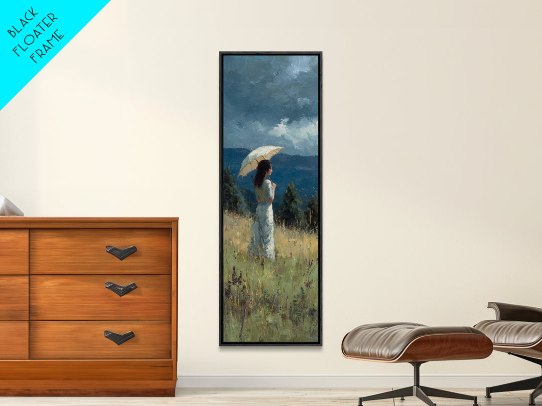 Woman with Parasol in Breezy Meadow Framed Canvas Print, Impressionist Art, Statement Artwork, Living Room Decor, Impression, IMP-1x3-87