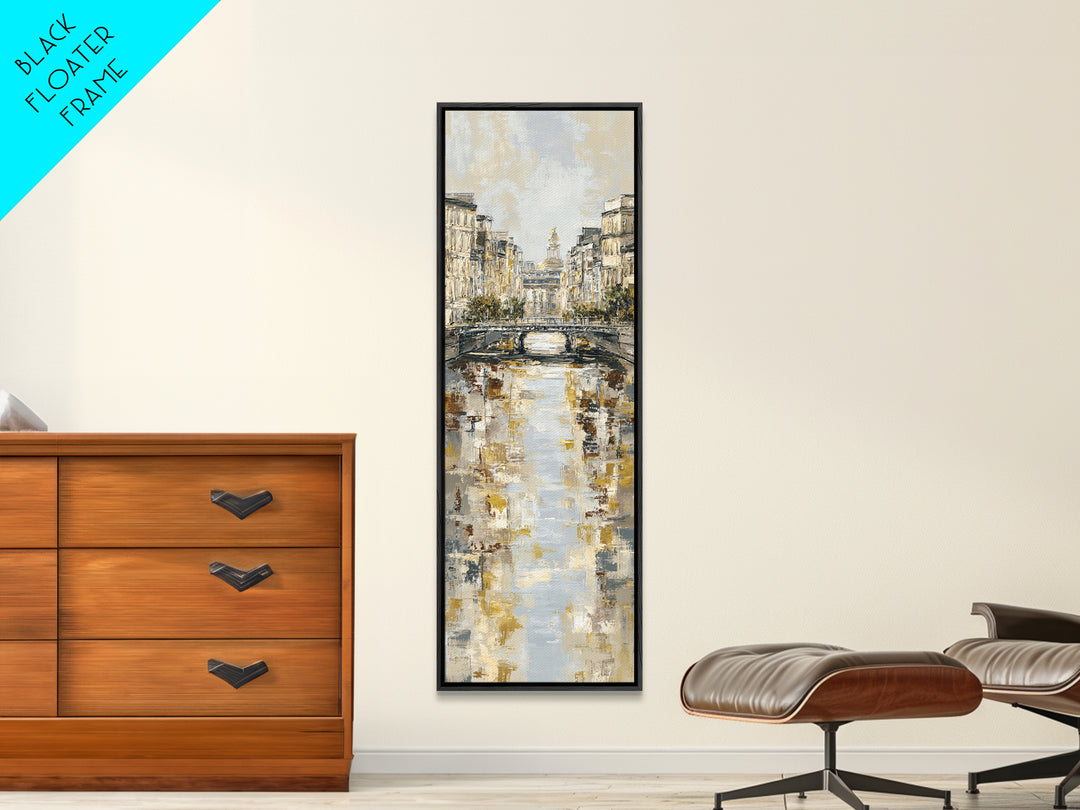 Paris Bridge Reflected Framed Canvas Print, Impressionist Art, Boho Decor, Living Room Decor, Oil Painting, Impression, IMP-1x3-91