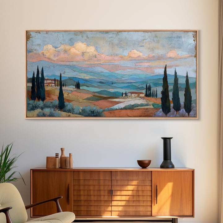 Sunset over Lavender Field Framed Canvas Print, Impressionist Art, Contemporary Art, Living Room Decor, Fine Art, Impression, IMP-2x1-10