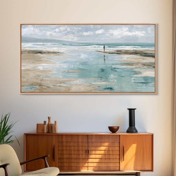 Coastal Beach Figures Framed Canvas Print, Impressionist Art, Home Decor, Living Room Decor, Impression, Horizontal Wall Art, IMP-2x1-15