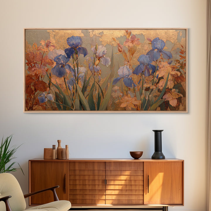 Iris Garden with Blue Violet Strokes Canvas Print, Impressionist Art, Fine Art Print, Living Room Decor, Impression, IMP-2x1-16