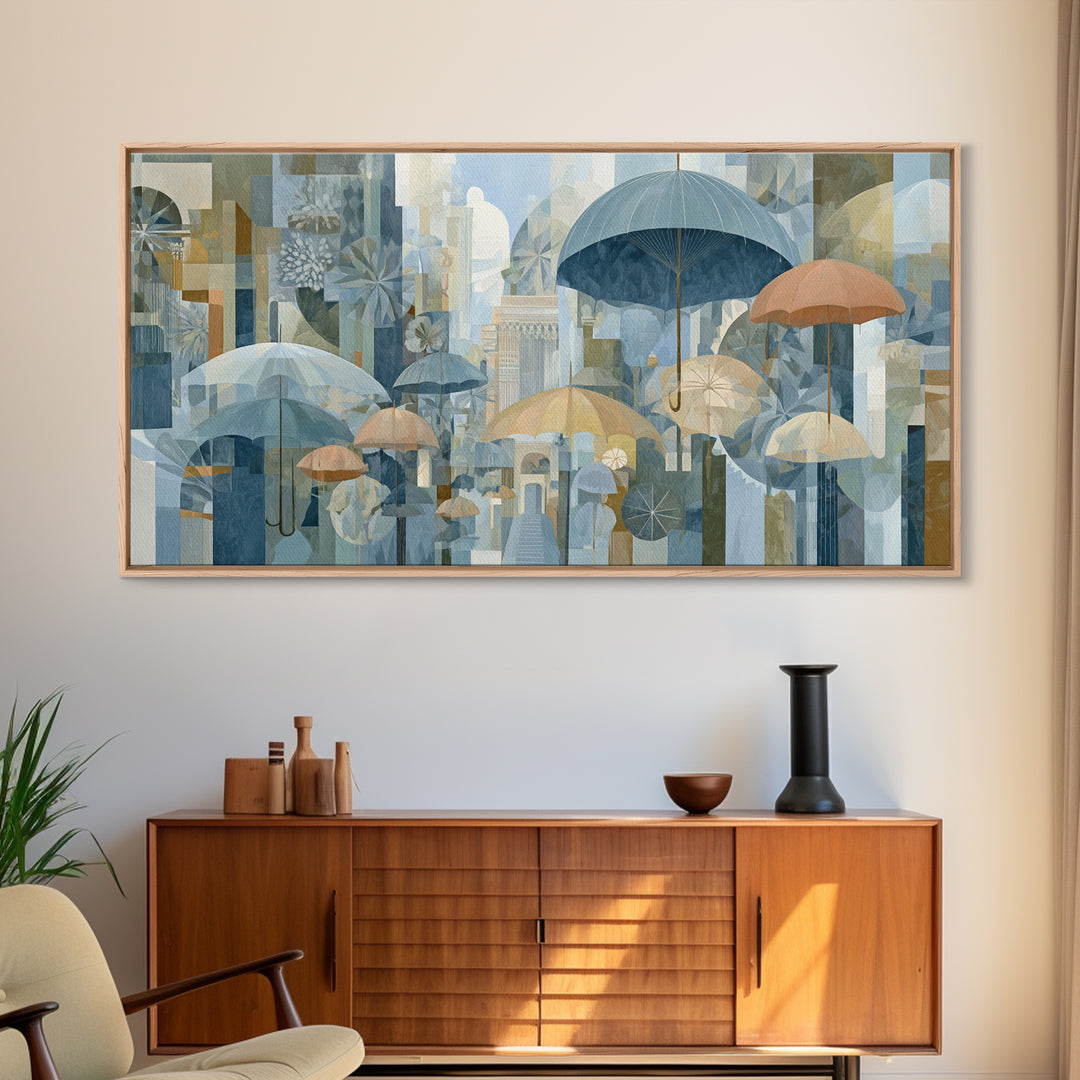 Rainy Boulevard with Umbrella Shapes Canvas Print, Impressionist Art, Living Room Decor, Abstract Art, Impression, IMP-2x1-17